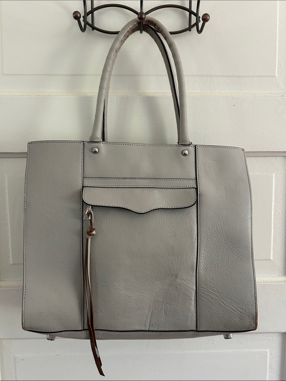 Classic Gray Rebecca Minkoff Leather Tote Handbag - Women's Shoulder Bag